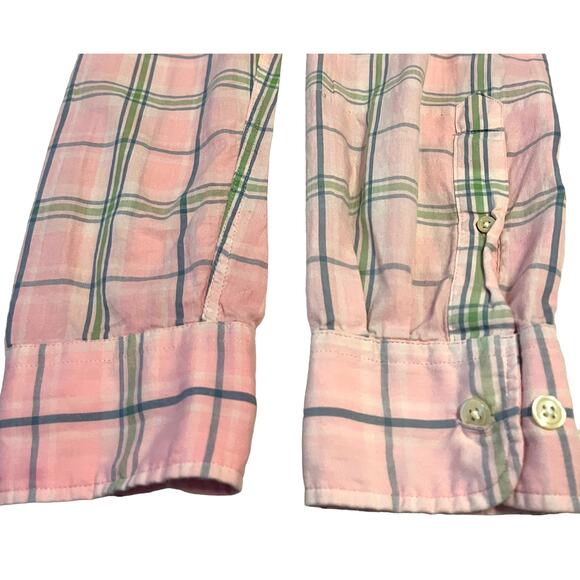 GANT BIRDIE MADRAS FITTED SHIRT, WOMENS, PINK GREEN BLUE PLAID, LONG SLEEVES - Picture 8 of 11